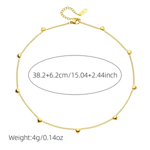 Gold stainless steel heart choker necklace with dimension and weight specifications