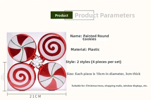 Set of 4 painted red and white spiral Christmas disc ornaments with 10cm diameter