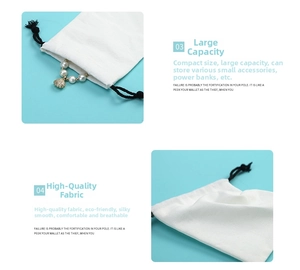 Detail view of large capacity white linen cotton drawstring pouch for jewelry storage