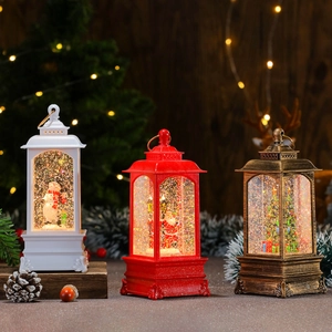 Christmas Snow Globe Lantern LED Light Musical Rotating Water Filled Retro Hanging Lamp Decor Santa Snowman Tree Plastic
