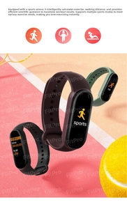 Waterproof M6 smart sports tracker showing heart rate and calorie monitoring data