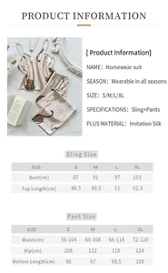 Size chart for leopard print imitation silk camisole and pants pajamas set in S-XL