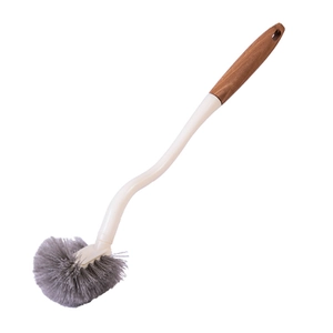 Brosse de toilette japonaise à long manche en chêne avec tige en S et tête grise