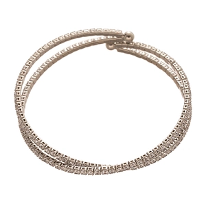 Bracelet enveloppant multicouche argenté minimaliste serti de zircons avec embouts boules
