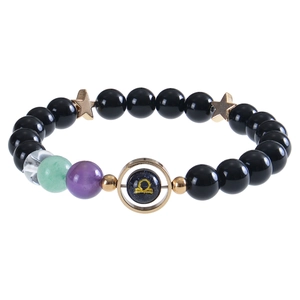 8mm Libra black obsidian beaded bracelet with blue goldstone and gold star charms