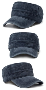 Detail view of washed cotton cadet hat showing vintage texture and decorative stitching