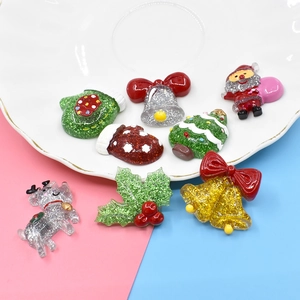 Glitter resin Christmas charms set featuring Santa, reindeer, tree and bell decorations