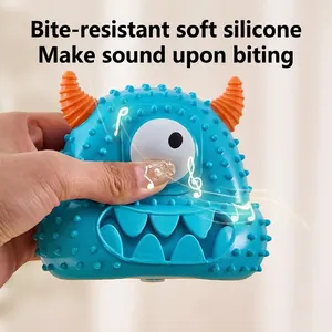 Blue squeaky monster dog toy made of durable soft silicone for aggressive chewers