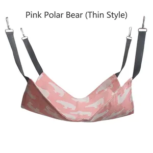 Pink polar bear pattern pet hammock with metal hooks for cat cages in thin breathable fabric