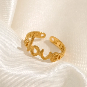 Stainless Steel LOVE Letter Ring Adjustable Open Hollow Cutout 18K Gold Plated Fashion Jewelry For Women