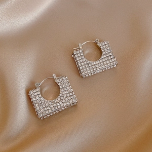 Orecchini A Cerchio Quadrati Geometrici Lega Con Strass E Perno In Argento Gioielli Di Moda Squisiti Per Donne