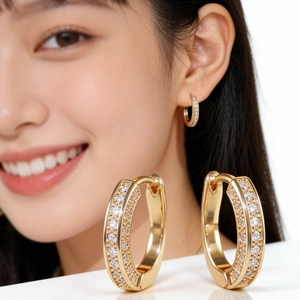 Huggie Hoop Earrings Copper Cubic Zirconia Multi Row Pavé Geometric U Shaped Shiny Elegant Fashion Jewelry For Women