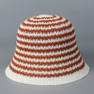 Detailed close-up showing the knit texture and striped pattern of this bucket hat