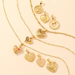 Heart Pendant Necklace Stainless Steel Gold Plated Embossed Angel Cutout Hammered Fashion Jewelry For Women