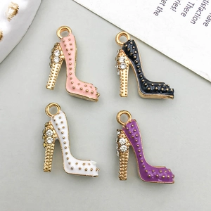 Detail of high heel charms with colorful enamel finish and crystal rhinestones