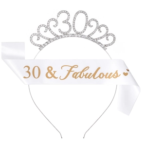 Birthday Party Tiara And Sash Alloy Rhinestone Crystal Headband Satin Shoulder Strap For Women Celebration