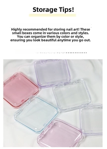 Set of 6 clear plastic storage boxes for press-on nails in various pastel colors