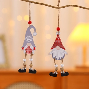Christmas Gnome Wooden Pendants Faceless Old Man Hanging Ornaments Tree Decor Hemp Rope Wooden Beads Cartoon Festive Style