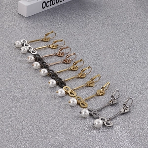 Fashion titanium steel infinity drop earrings with white pearls in multiple colors