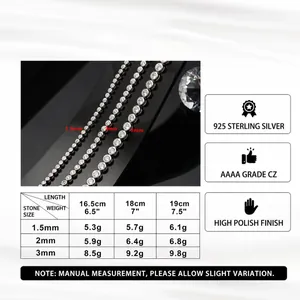 S925 sterling silver tennis chain bracelet featuring round AAAA cubic zirconia stones