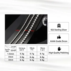 S925 sterling silver tennis chain bracelet featuring round AAAA cubic zirconia stones