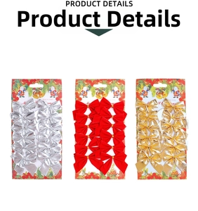 Detailed view of 12-piece Christmas mini bows set in gold, silver, and red festive colors