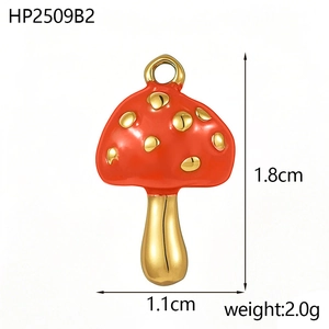 Fashionable red and gold mushroom charm pendant for DIY jewelry making 1.1x1.8cm