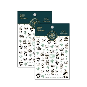 3D cartoon panda and bamboo self-adhesive nail art stickers set in packaging