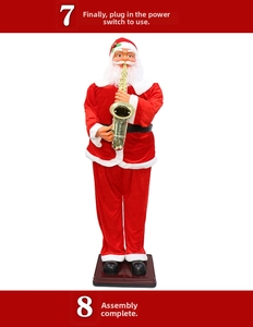 Detailed assembly step of 1.8m musical Santa Claus holding a golden saxophone