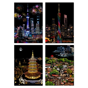Coffret de cartes à gratter créatives représentant des paysages urbains nocturnes