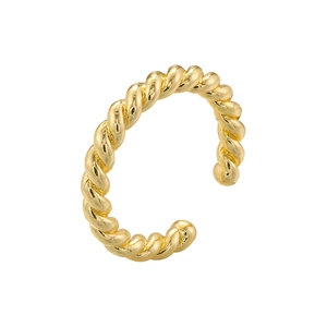 Macro shot of gold twist rope texture on a minimalist stackable open band ring