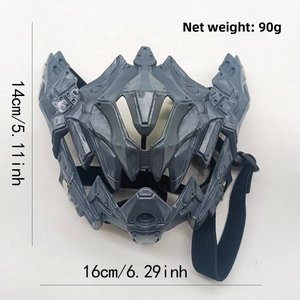 Détail du masque mécanique avec poids de 90g et dimensions 14x16cm pour cosplay