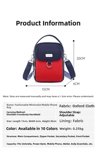 Detail specifications of Navy Oxford fabric bag showing dimensions 15x6x20cm and features