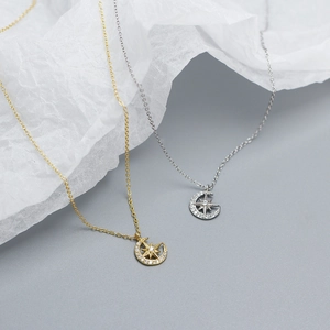 Elegant S925 silver star and moon necklaces in gold and silver finish with sparkling stones