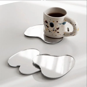 Irregular acrylic mirror coasters with ceramic mug, perfect for photography props
