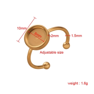 Adjustable golden stainless steel ring base with 8mm inner cabochon setting tray