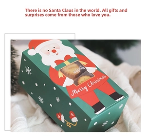 Christmas gift box with Santa illustration, transparent window and festive green design