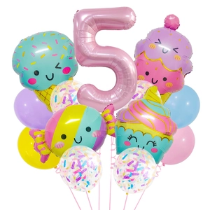 Pastellfarbenes Eis-Ballon-Set mit rosa Zahl 5 für den 5. Kindergeburtstag Dekoration