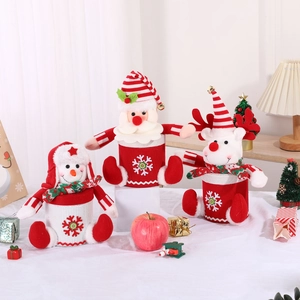 Christmas Candy Jar Gift Box Knitted Fabric Plush Santa Snowman Reindeer Festive Desktop Decoration Holiday Ornament