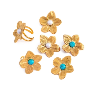 Set gioielli in acciaio inossidabile placcato oro 18k con fiore e turchese