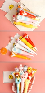 Macro shot of colorful animal cartoon squishy pens made of soft slow rebound PU material