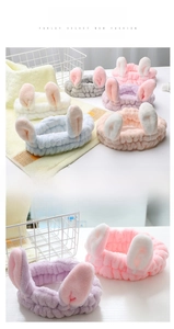 Soft coral fleece headband set with cute animal ears for skincare and makeup