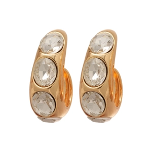 Elegante C-förmige goldene Ohrstecker mit drei abgestuften klaren Kristallen