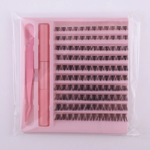 Kit d'extension de cils DIY 120 clusters avec pince rose et outils adhésifs