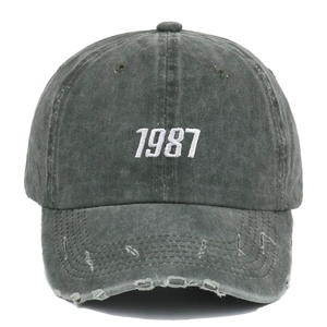 Vintage-Baseballcap in Dunkelgrau mit 1987-Stickerei und zerstörtem Schirm-Effekt