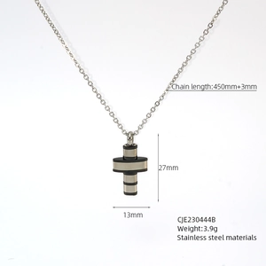 Technical dimensions of cross pendant necklace showing 27x13mm size on stainless steel chain
