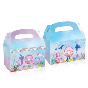 Mermaid seashell pearl gift box with pink blue gradient for birthday party favors