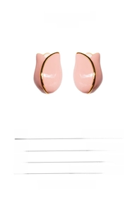 Detail view of pink tulip enamel earrings showing 1.9cm x 1.3cm size and S925 needle