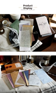 Detail of vintage scrapbook paper set with calligraphy and kraft texture on lace background