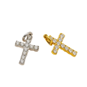 Pendentifs croix en acier inoxydable or et argent avec cristaux pavés étincelants